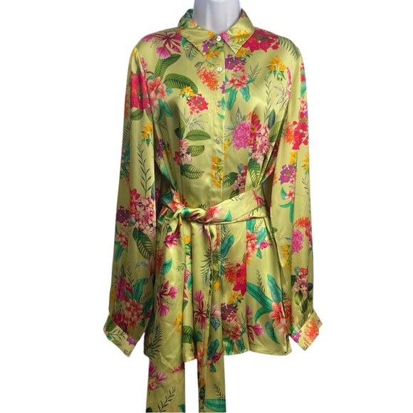 Rococo Sand Dresses & Skirts - ROCOCO SAND Rue Short Dress 100% Silk Large Lime Green Colourful Floral